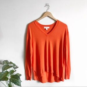 Michael Kors Orange V-Neck Hi Low Hem Sweater